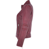 Ladies Leather Biker Jacket Bordeaux: N-12