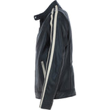 Men's Real Leather Biker Jacket with Cream Contrast stripes Black: AWM-552