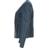 Womens Collarless Leather Jacket Navy/nap: AWL-280