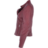 Ladies Leather  Biker Jacket Bordeaux: N-31