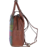 Ashwood Leather & Harris Tweed® Cloth Multi-Pocket Backpack Tan/Purple: TW-66-13-TP