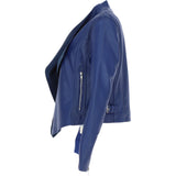 Ladies Waterfall Front Leather Jacket Ink Blue: licra