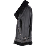 Womens Oversized Sheepskin Flying Jacket Black: KB-20091