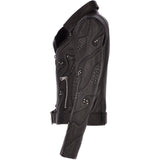 Ladies Vegetable Tanned Leather Studded Biker Jacket: Z 158