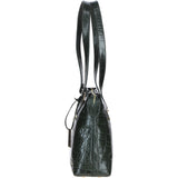 Velutto Eleganza' Zip Mid Section Real Leather Shoulder Bag Green/croc: 52234