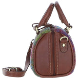 Ashwood Leather & Harris Tweed® Cloth Small Barrel Bag Tan/Purple: TW-61-13-TP