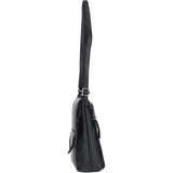 Practical Extending Pocket Leather Shoulder Bag Black: Donegal