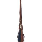Ashwood Leather & Harris Tweed® Cloth Handbag with Removable Crossbody Strap Tan/Navy: TW-21-011-TN