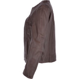 Womens Collarless Leather Jacket  Mid Brown/nap: AWL-280
