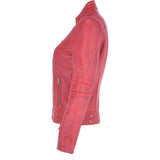 Ladies Leather Biker Jacket Raspberry: N-12