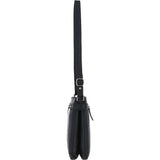 Two Section Zip Top Leather Crossbody Bag Black: K-45