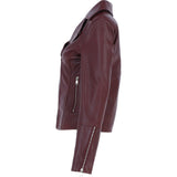 Ladies Veg Tanned Leather Biker Jacket Burgandy: AWL-80
