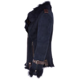 Womens Luxury Side Zip Toscana Suede Sheepskin Pilot Jacket Ombre Blue: KB-806