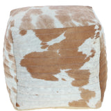 Luxurious Ashwood Leather Cubic Pouffe Beige: M-21758