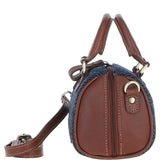 Ashwood Leather & Harris Tweed® Cloth Small Barrel Bag Tan/Navy: TW-61-11-TN