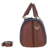 Ashwood Leather & Harris Tweed® Cloth Medium Barrel Bag Tan/Navy: TW-62-11-TN