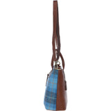 Versatile Ashwood Leather & Harris Tweed® Cloth Shoulder Bag Tan/LT Blue: TW-22-05-TB