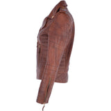 Women's Leather Biker Jacket Tan: 2741