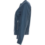 Collarless Ladies Casual Leather Jacket Navy: AWL-1282
