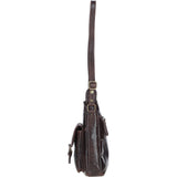 Compact Leather Messenger Bag with Front Buckle Pocket Brown: TL-005