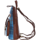 Exquisite Ashwood Leather & Harris Tweed® Cloth Backpack Tan/LT Blue: TW-25-05-TB