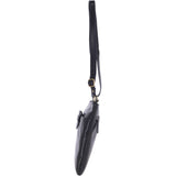 Small Zip Top Vegetable Tanned Leather Cross Body Bag Navy : V-20