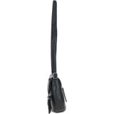 Leather Flap Shoulder Bag Black: Limerick