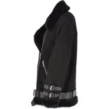 Womens Oversized Sheepskin Flying Jacket Black/Snuff: KB-20091