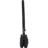 Two Section Zip Top Leather Crossbody Bag Black: K-44