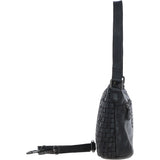 Vintage Woven Leather Shoulder Bag Black:  D-73