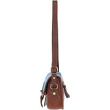 Ashwood Leather & Harris Tweed® Cloth Saddle Bag Tan/LT Blue: TW-26-05-TB