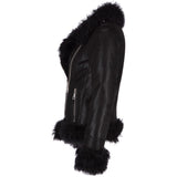 Womens Long Curly Sheepskin Suede Pilot Jacket Black: P-36