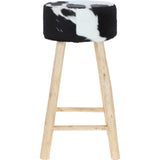 Stylish Ashwood Stool with Black and White Upholstered Seat: M-7646