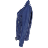 Ashwood Ladies Leather Longline Biker Jacket Ink Blue: LONG LINE BIKER
