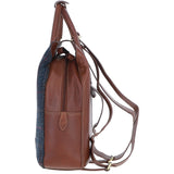Ashwood Leather & Harris Tweed® Cloth Multi-Pocket Backpack Tan/Navy: TW-66-11-TN