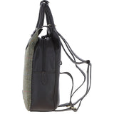 Ashwood Leather & Harris Tweed® Cloth Multi-Pocket Backpack Brown/Green: TW-66-09-BG