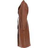 Elegant Longline Women's Leather Trench Coat with Waist Tie Tan: awl-trench