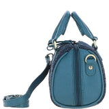 Ashwood Leather & Harris Tweed® Cloth Small Barrel Bag Teal/Navy: TW-61-16-TN