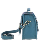 Ashwood Leather & Harris Tweed® Cloth Small Satchel Bag Teal/Navy: TW-67-16-TN