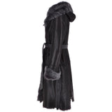Toscana Longhaired Hood And Belted Shearling Coat Black/ Brissa: LP 24
