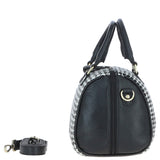 Ashwood Leather & Harris Tweed® Cloth Medium Barrel Bag Black/White: TW-62-12-BW