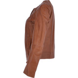 Womens Collarless Leather Jacket Tan/nap: AWL-280