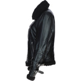 Ladies Sheepskin Aviator Jacket with Faux Fur Lining Black: 2419