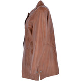 Womens Single Breasted Oversized Leather Coat Cognac/app: IVONNE 2