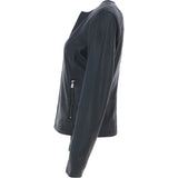 Collarless Ladies Casual Leather Jacket Black: AWL-1282