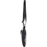 Small Zip Top Vegetable Tanned Leather Cross Body Bag Black : V-20