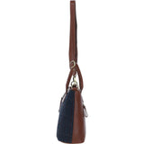 Versatile Ashwood Leather & Harris Tweed® Cloth Shoulder Bag Tan/Navy: TW-22-011-TN