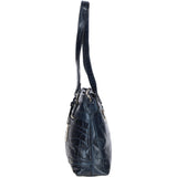 Velutto Eleganza' Zip Mid Section Real Leather Shoulder Bag Navy/croc: 52234