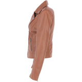 Exquisite Ashwood Leather Ladies Biker Jacket Tan: AWL-1881