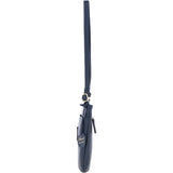 Exquisite Genuine Leather Crossbody Flat Bag with Golden Accents Dark Blue: 64255